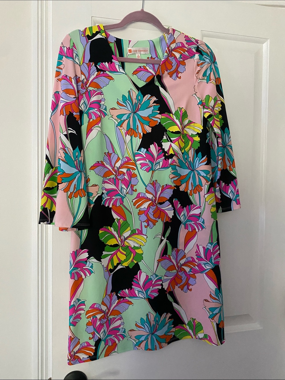 Jude Connally Bright Floral Mini Dress in Pink, Mint & Black